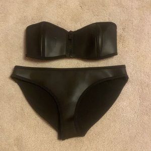 Triangl Black leather like material, zipper swimsuit.